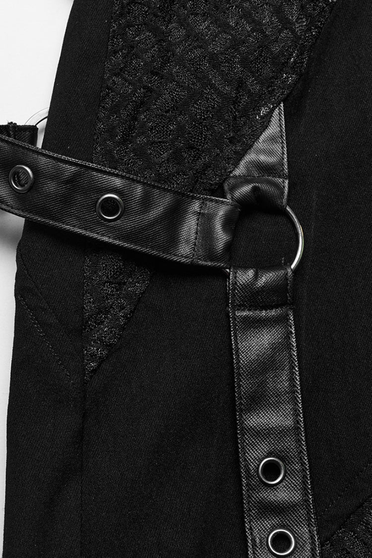 Asymmetric Steampunk Pants with Mesh & Cutout Decoration for Women