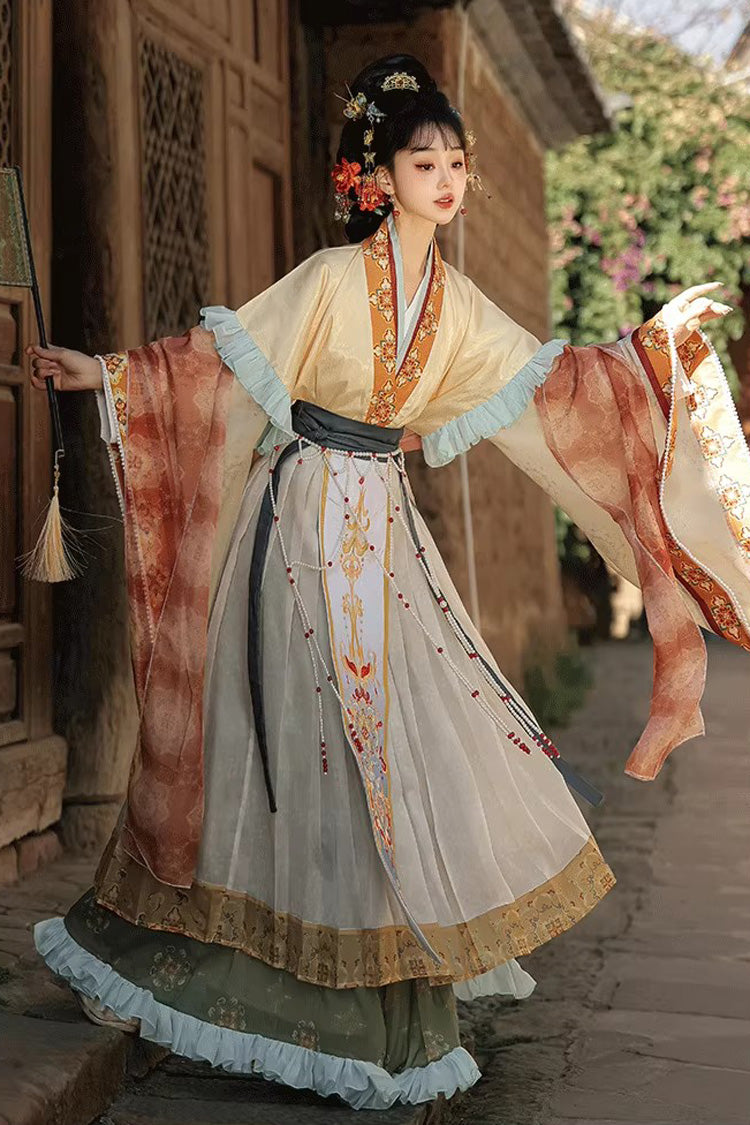 Classic Chinese Hanfu Dress Set with Embroidery in 2 Colors - Cloud-Clad Fairy