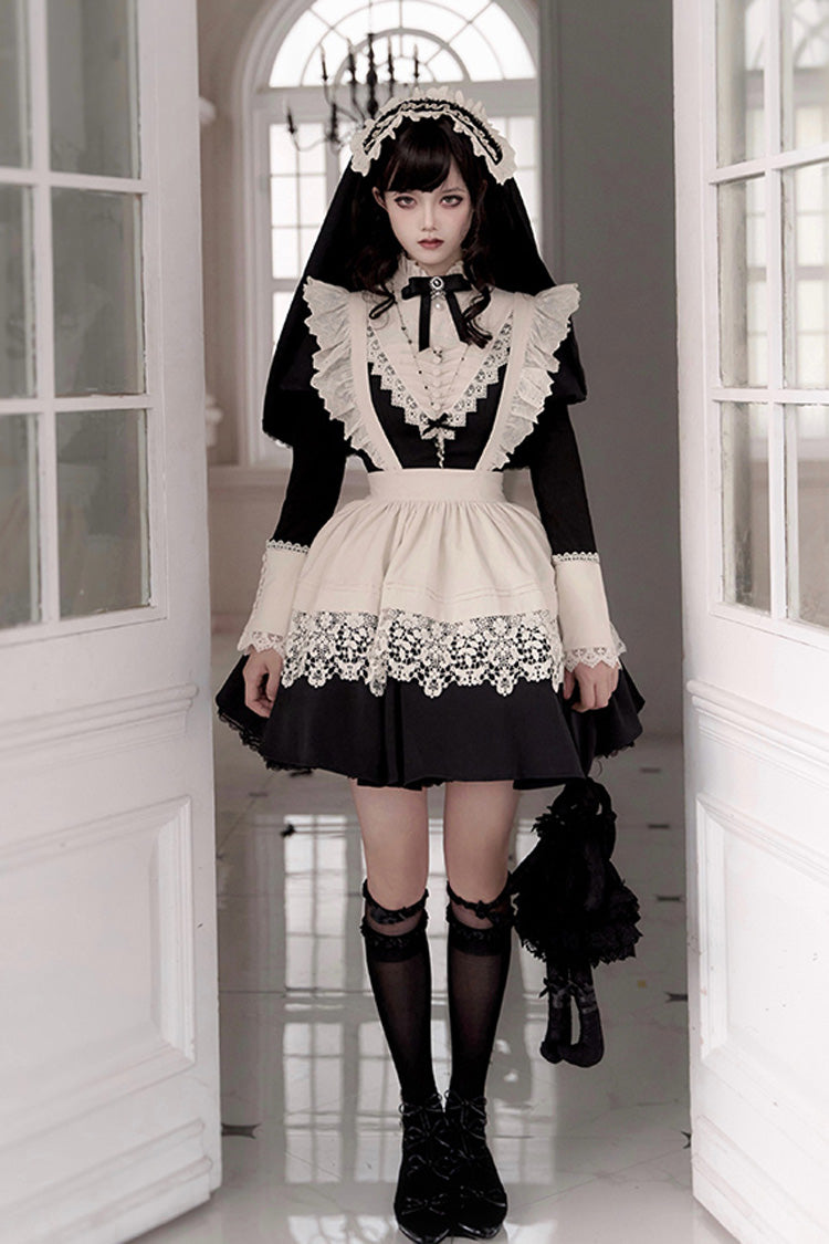 Black Gothic Short Sleeve Ruffled Nun Lolita Dress