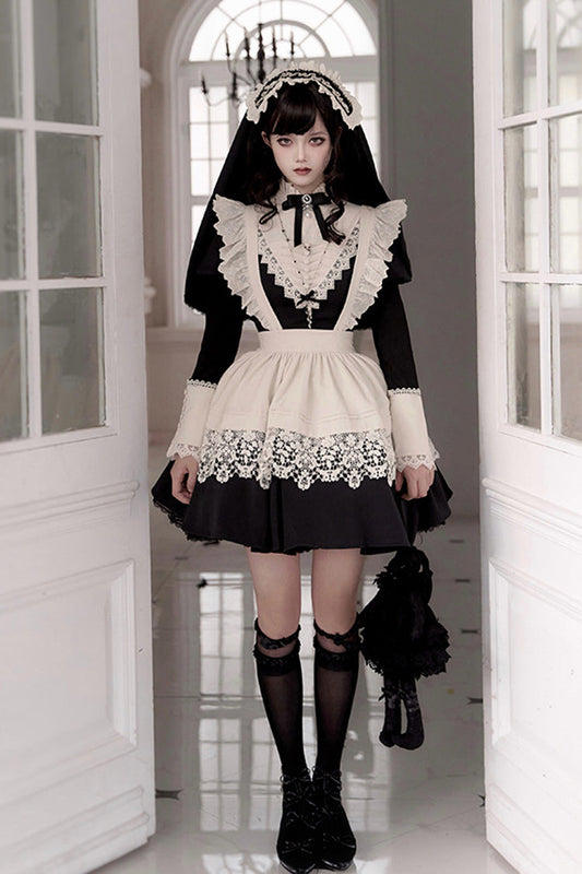 Black Gothic Short Sleeve Ruffled Nun Lolita Dress