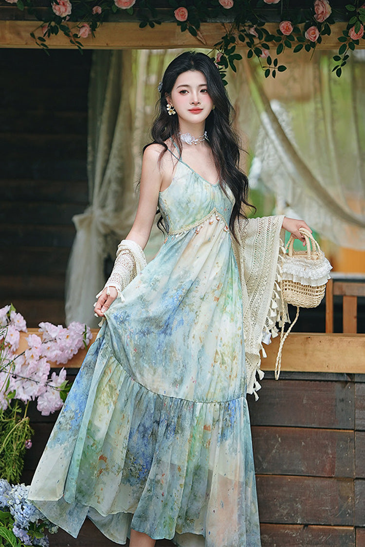 V-Neck Sleeveless Ombre Oil Painting Ruffle Sweet Lolita JSK