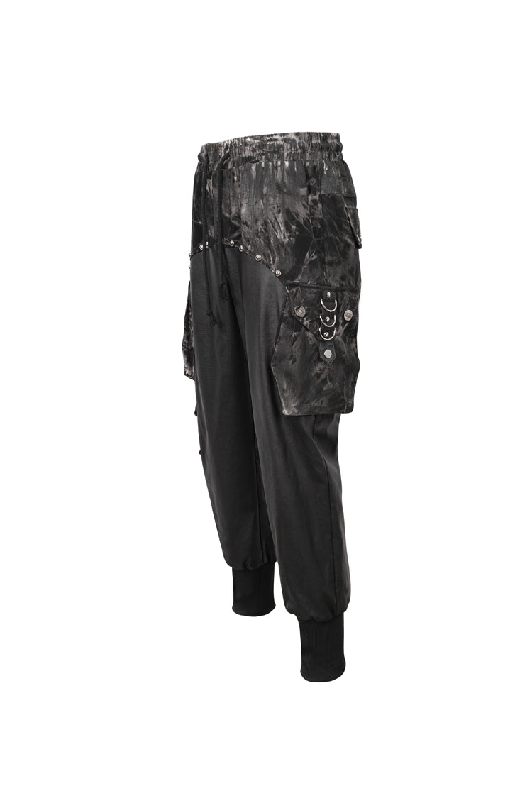 Hand-Painted Waist Drawstring Gothic Pants with Tie-Dye Splice
