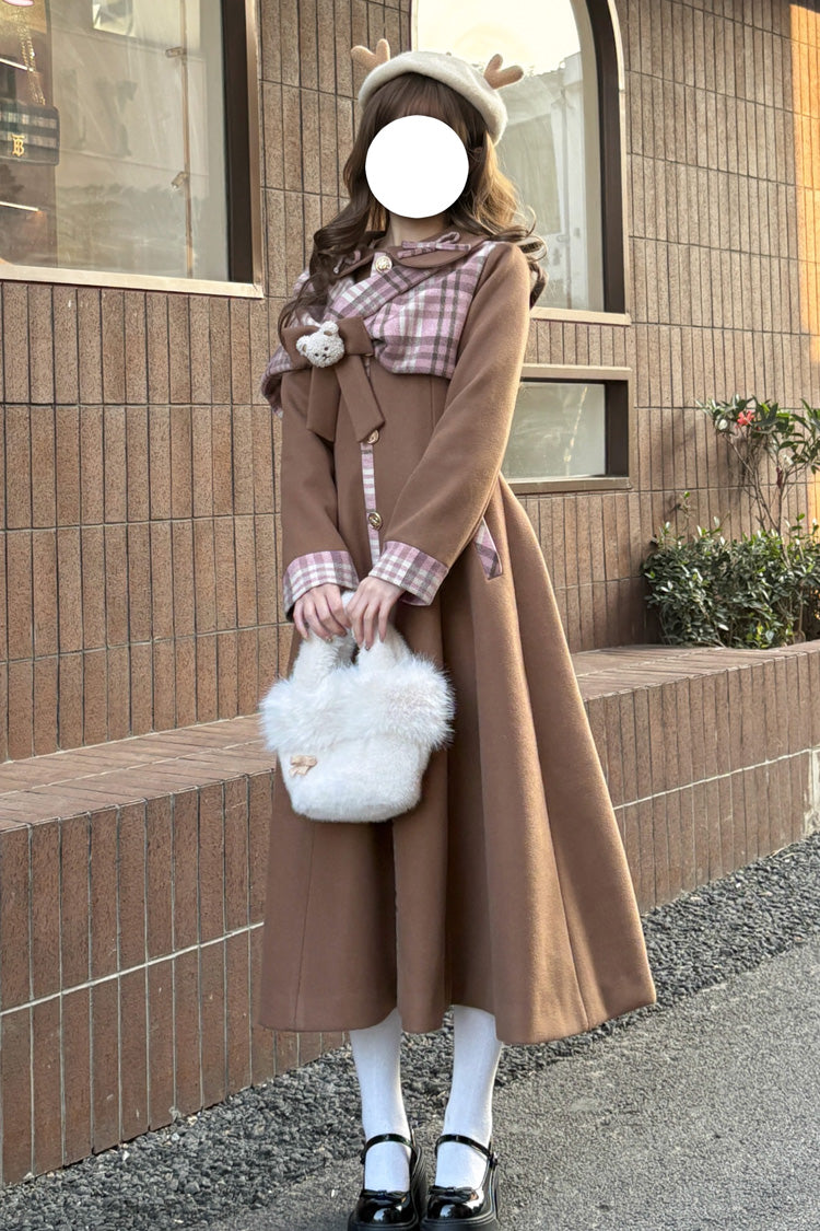 Single-Breasted Bow-Stitched Long-Sleeve Elegant Coat in 2 Colors - Cookie Mousse