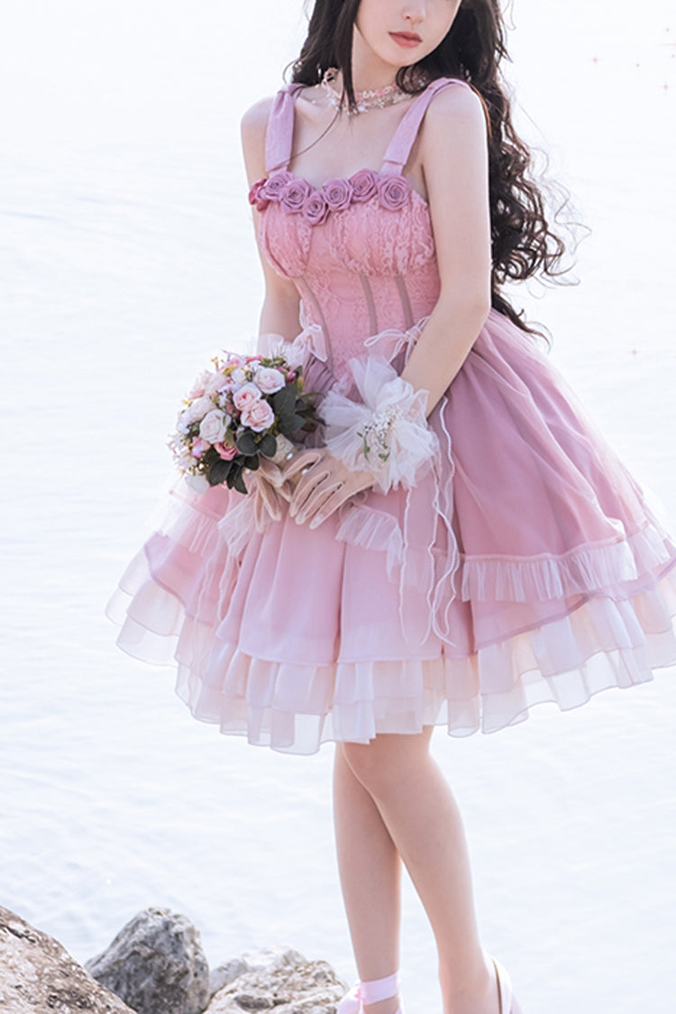 Gradient Pink Fish Bone Ballet Sweet JSK