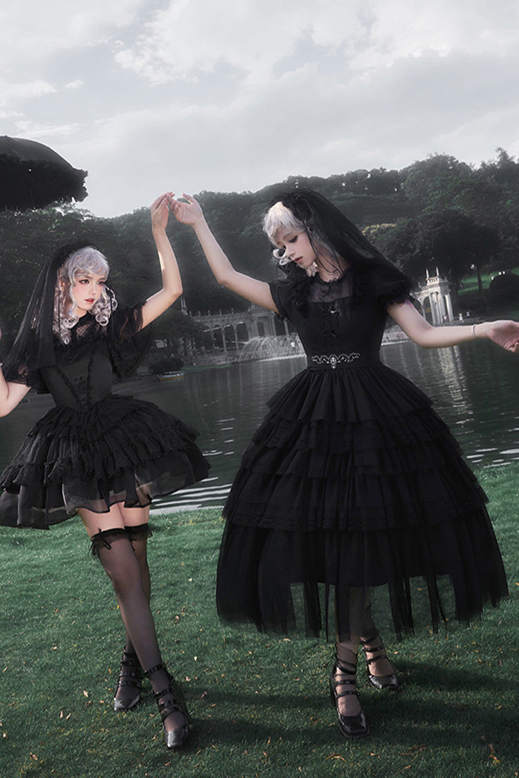 Layered Ruffle Gothic Lolita Dress with Twin Towers