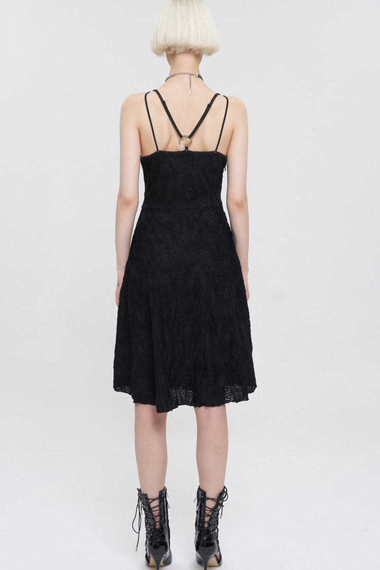 Stretch Fabric Slit-Hem Suspender Punk Dress