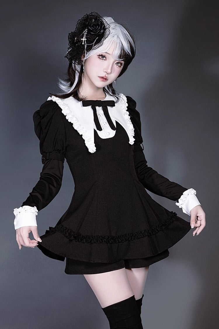 Black and White Sorceress Set with Ruffled Sleeves - Jirai Kei Style
