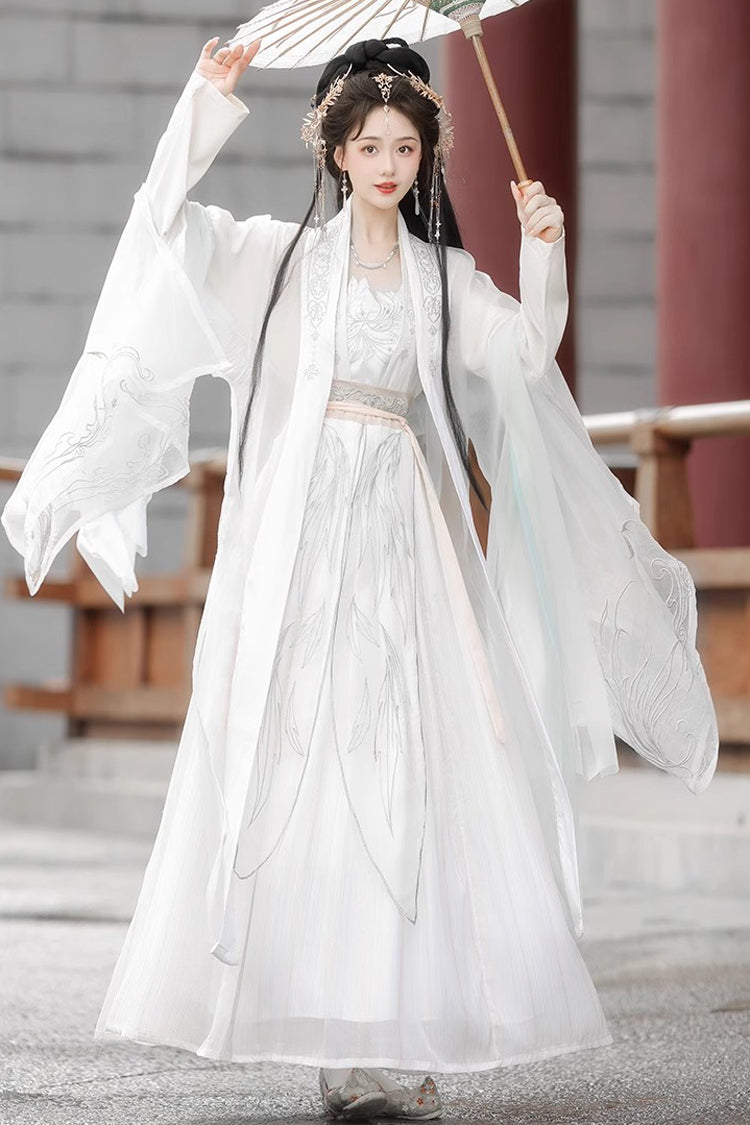 Ivory High-Waisted Jacquard Embroidered Hanfu Full Ensemble