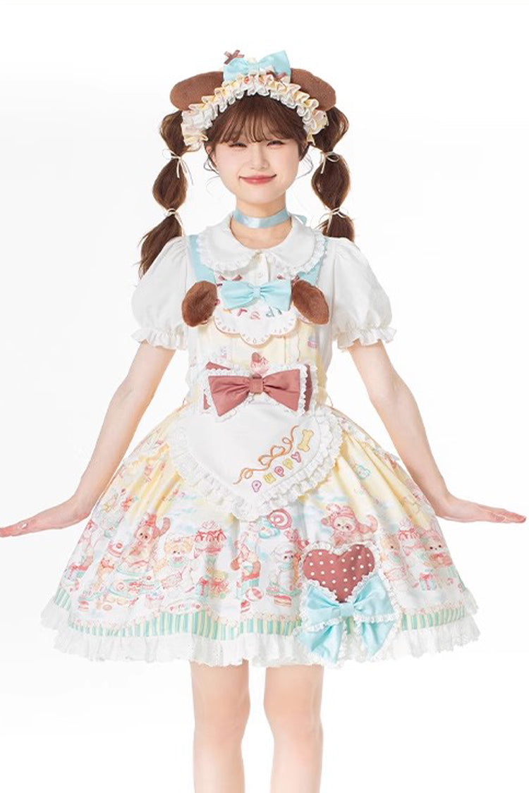 Sweet Pet Paradise Printed Ruffled Bow Vintage Strap Dress