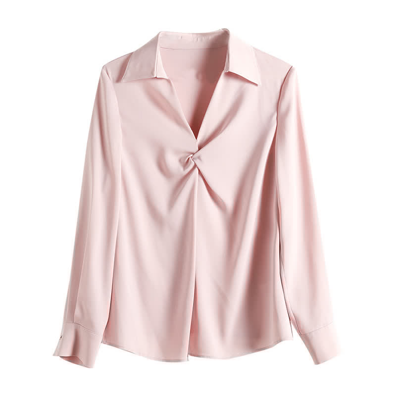 Elegant Pure Color Ruffled Satin Shirt Workwear