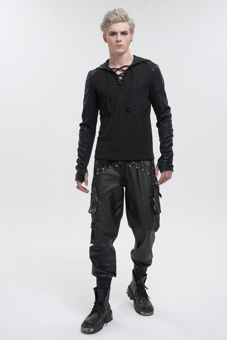 Hand-Painted Waist Drawstring Gothic Pants with Tie-Dye Splice