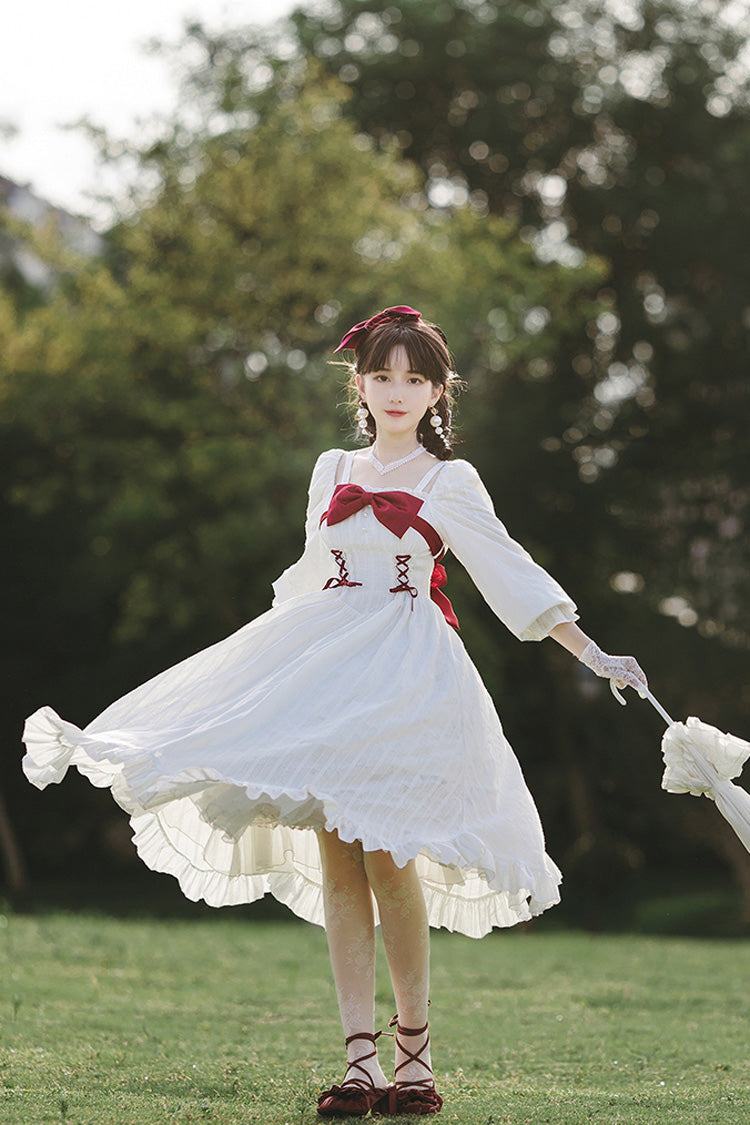 Ivory Boat Neck Ruffled Long-Sleeved Lolita Gown