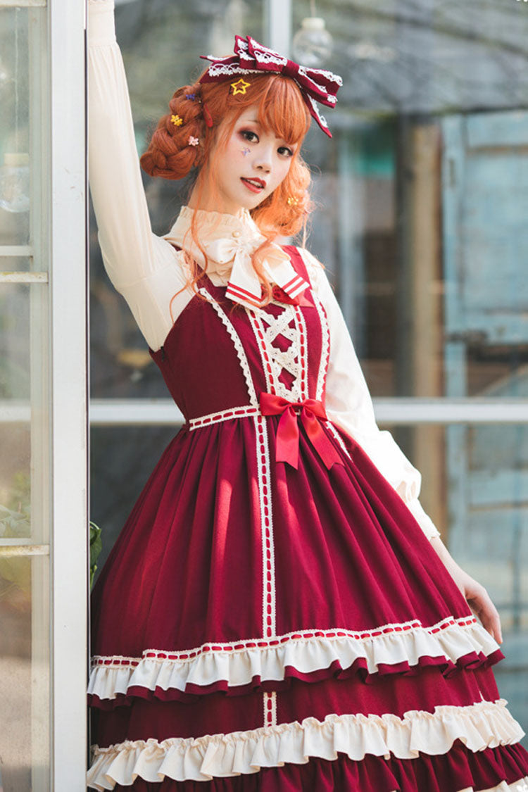 Classic Lolita JSK Dress - High Waist Ruffled Bowknot Multi-Layer