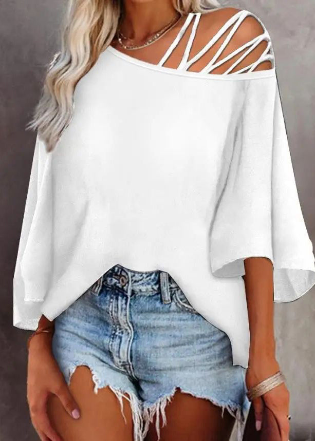 Loose Sleeve 2025 Batwing Top New Out Hollow Black