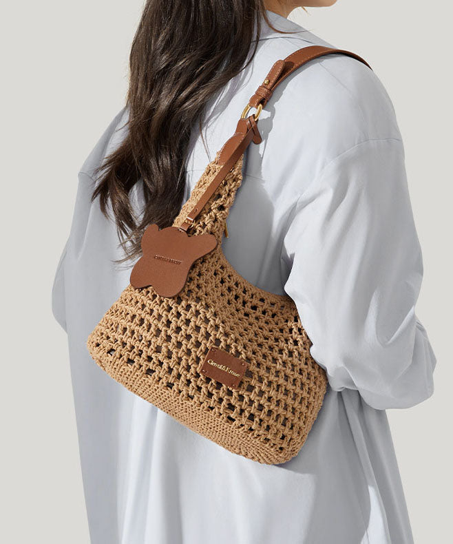 Khaki Large Grass 2025 Bag Shoulder Capacity New Woven