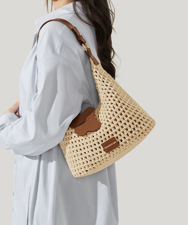 Khaki Large Grass 2025 Bag Shoulder Capacity New Woven