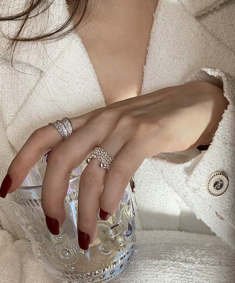 Set 2025 Silk Silver Rings Wrinkled Piece Sterling Two New