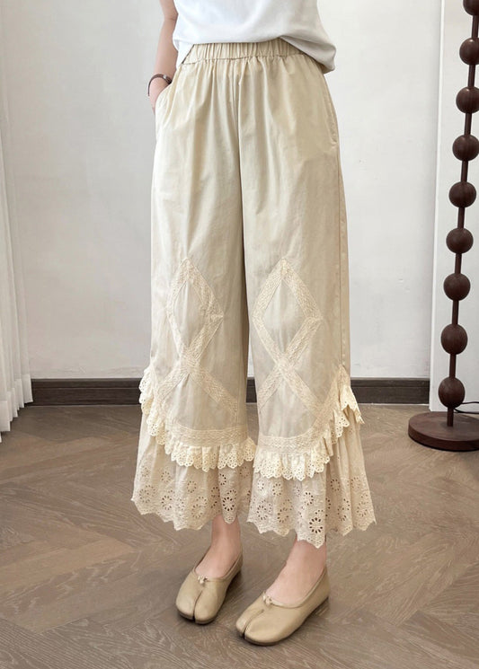 Apricot 2025 Wide Pants New Summer Lace Leg Splicing