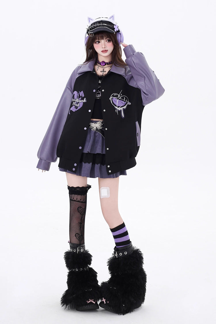 Long Sleeve Embroidered Stitching Gothic Jirai Kei Coat
