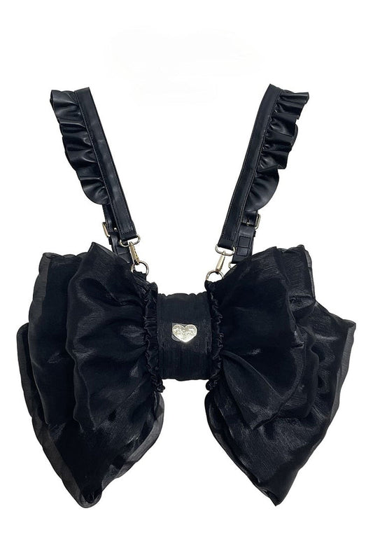 Lolita Backpack with Oversized Bowknot & Metal Heart Plate