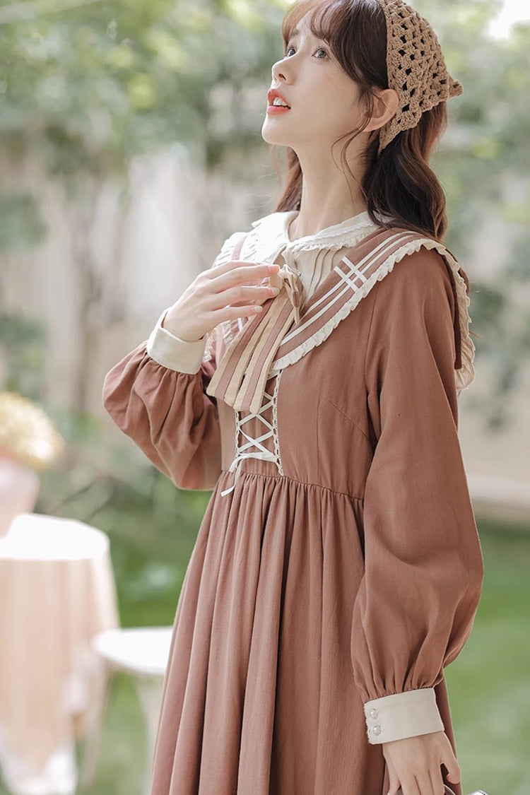 Brown Layered Dress with Ruffles - Sweet Lolita