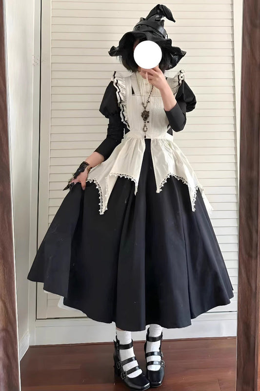 Monochrome Nun-Inspired Maid Gown with Voluminous Sleeves - Gothic Elegance