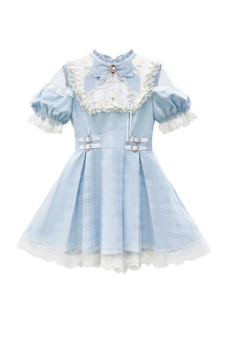 Short-Sleeve Plaid Ruffled Lace Jirai Kei Japanese Lolita Dress
