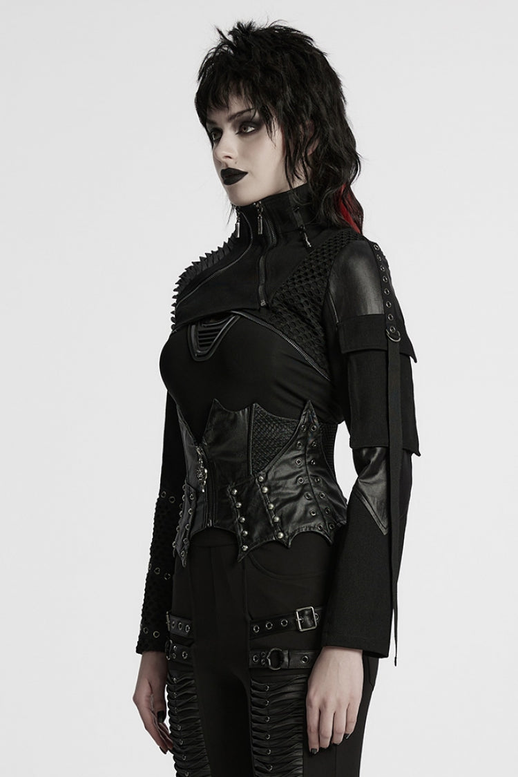 Punk Underbust Corset with Batlike Stitching & Zip Front