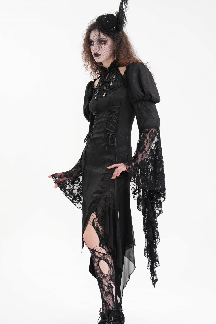 Irregular Gothic Dress with Hime Sleeves & Cutout Lace Details for Women