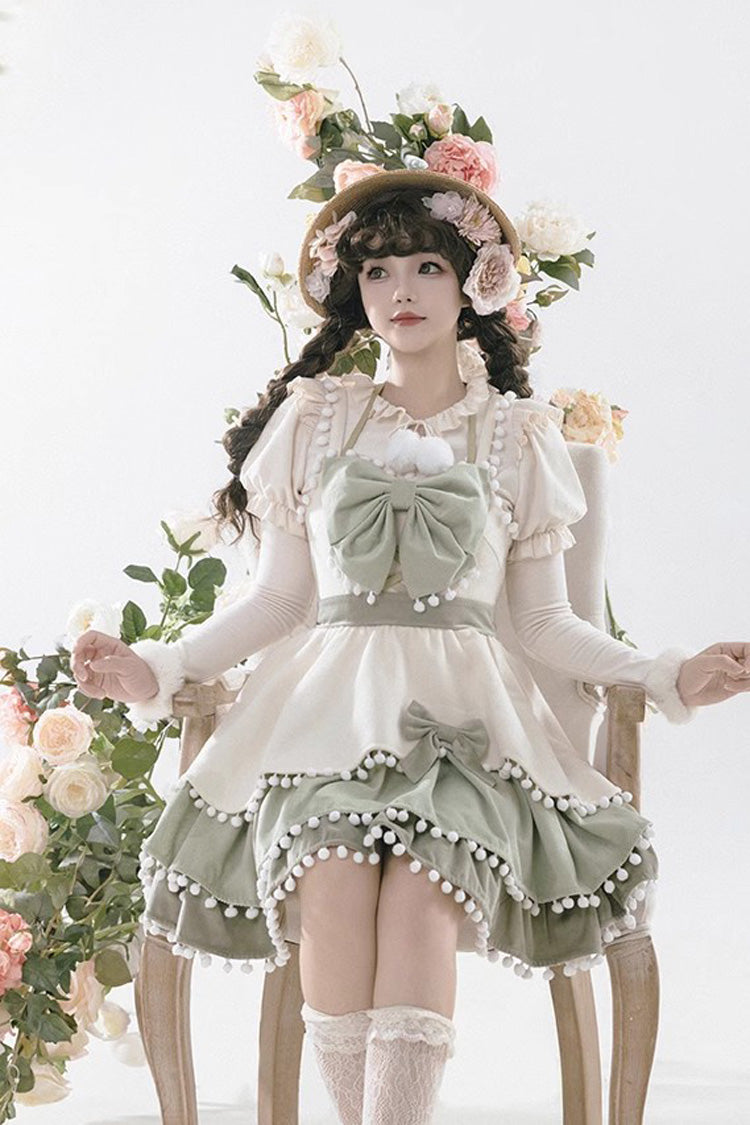Autumn Winter Multi-Layer Ruffle JSK Dress with Bow