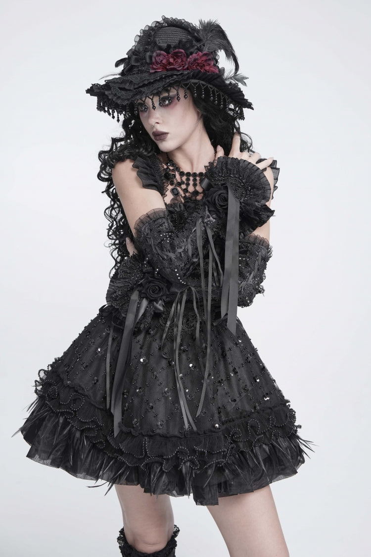 Gothic Royal Arm Sleeves with Lace-Up & Bow Accent for Women