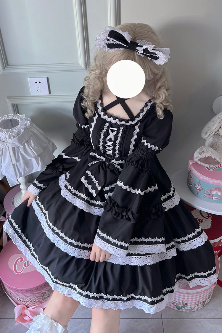 Gothic Lolita Dress with Detachable Sleeves and Bowknot