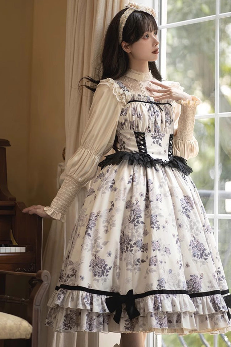 Ivory Rose Print Ruffled Dress - Elegant Princess