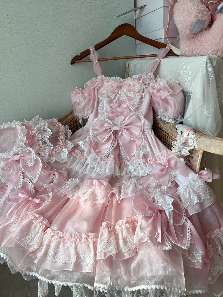 Bow and Pink Lolita Princess Dress Accents with Back at Sweet Bead Big Details