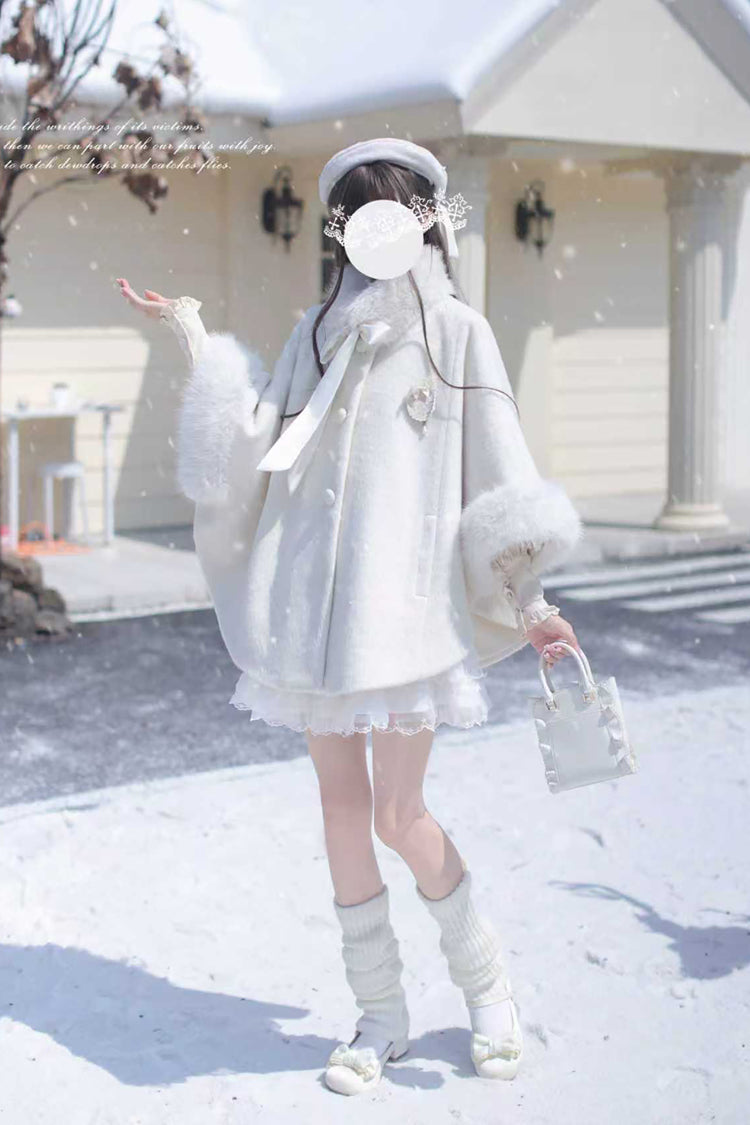 Ivory Lace Sweet Japanese Fluffy Cape Coat