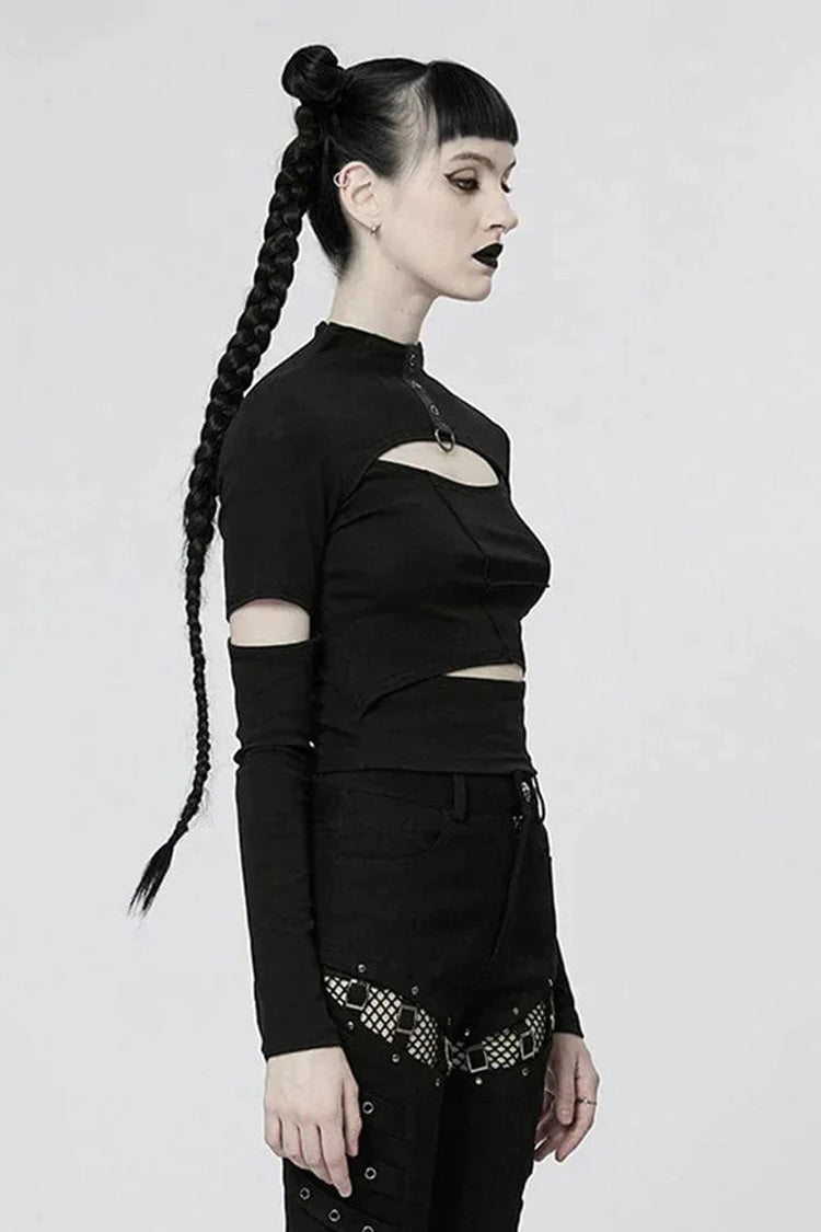 Stretch Punk T-Shirt with Chain Cutout and Turtleneck