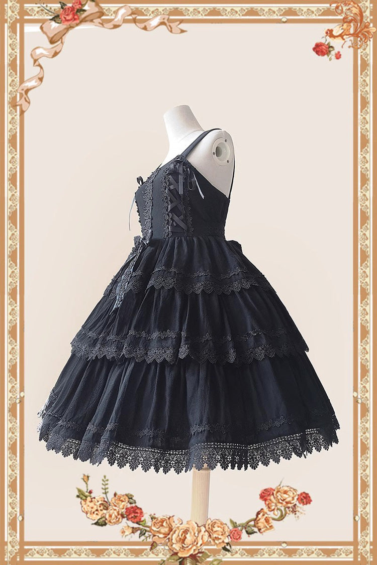 Black Three-Tiered Sweet Lolita Dress with Ribbon and Sleeveless