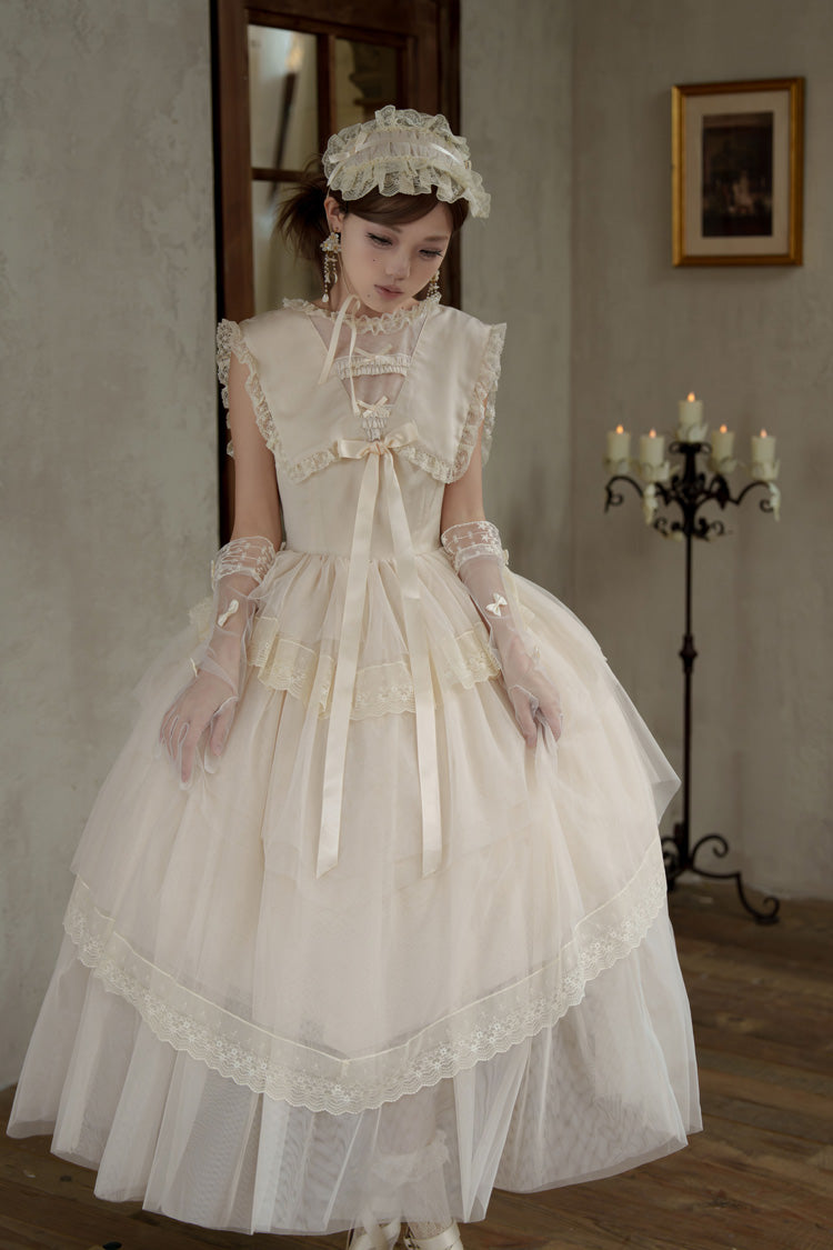 Triple-Layered Ruffled Bow Lace Sweet Elegant Lolita Dress - Dream by the Pillow