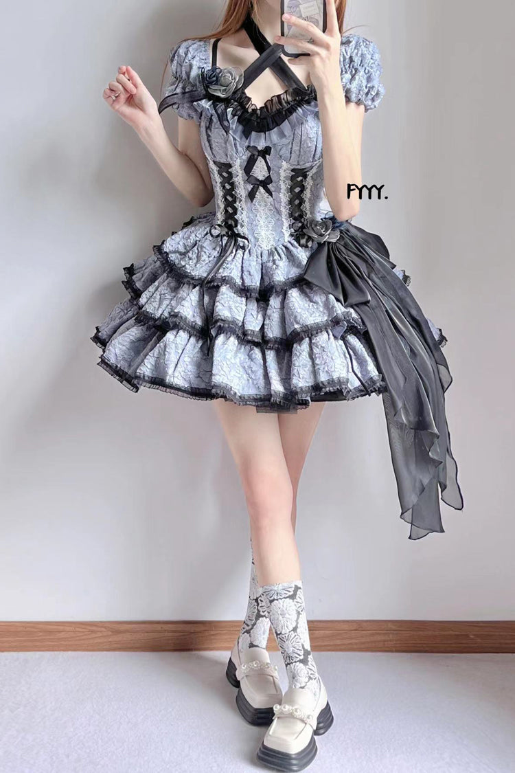 Black Blue Medea Kiss Short-Sleeved Gothic OP