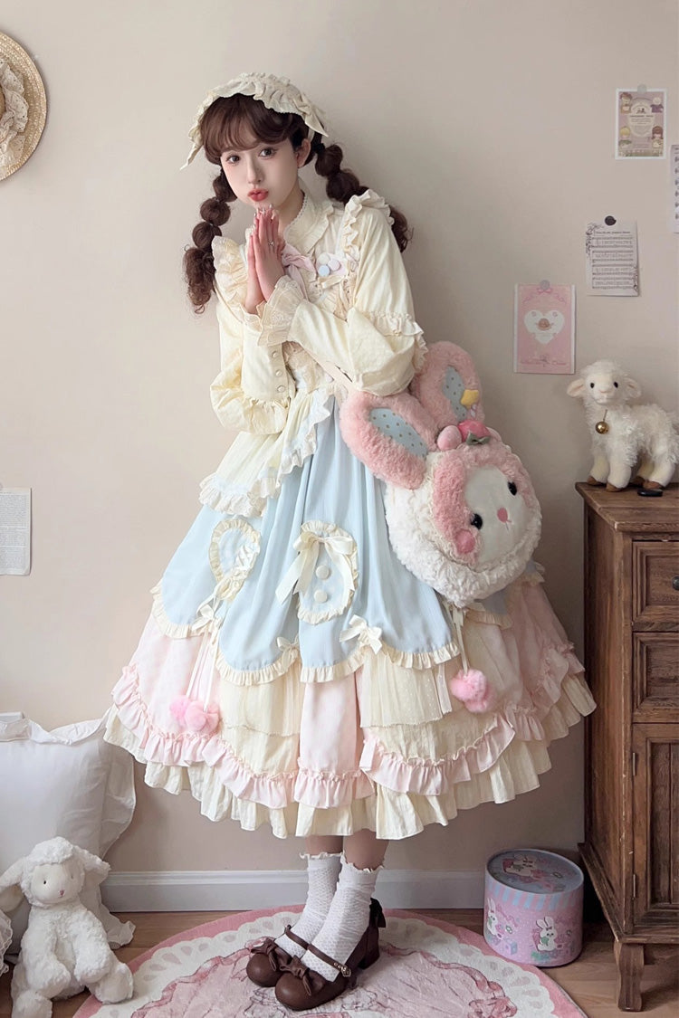 Sweet Lolita JSK Dress with Layered Ruffles and Bow