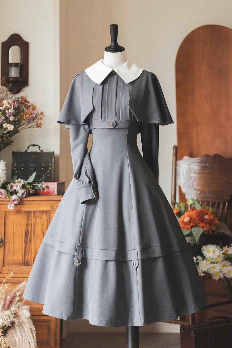 Ash Lapel-Collar Long-Sleeve Classic Elegant Lolita Gown