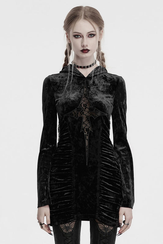 Hollow Cross Stitch Lace Hooded Gothic Dress