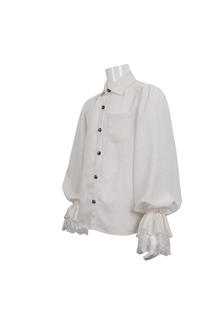 Ivory Gothic Shirt with Puff Sleeves and Lace Hem for Men