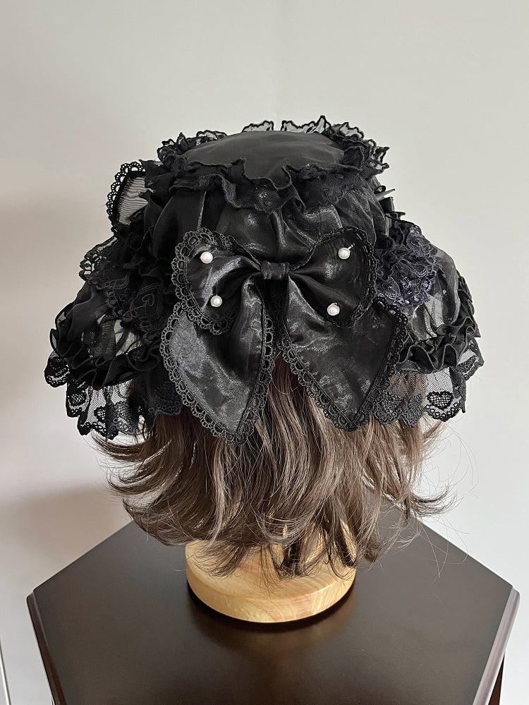 Organza Black Decorated Bows / Hat Pink