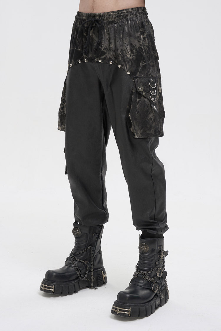 Hand-Painted Waist Drawstring Gothic Pants with Tie-Dye Splice