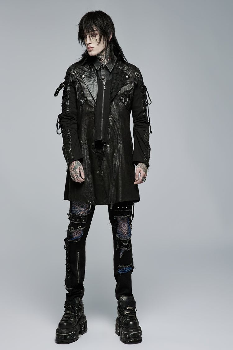 Men's Steampunk Windbreaker with Metal Buckle Trim