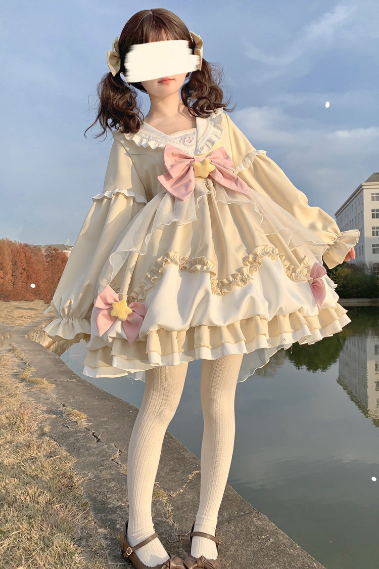 Pray Star Long Sleeve Double Ruffled Bowknot Lace Sweet Lolita Dress