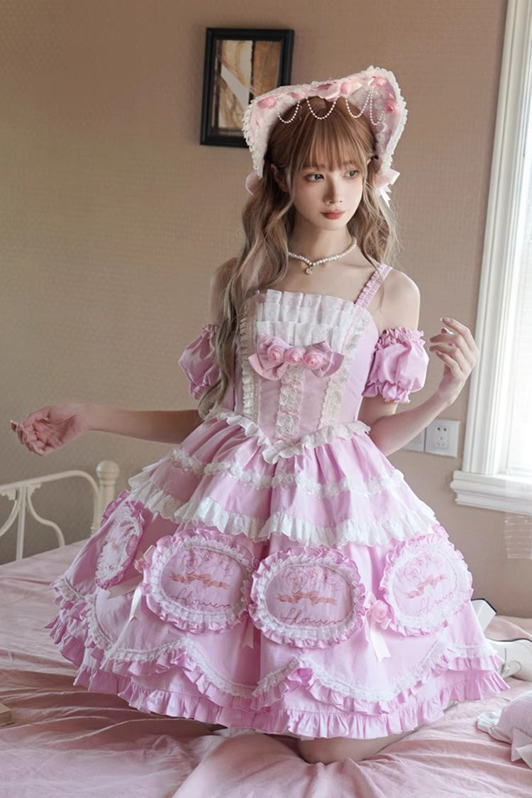 Pink Butterfly Dream Multi-Layered Print Ruffle Bow Sweet Princess Lolita Jsk