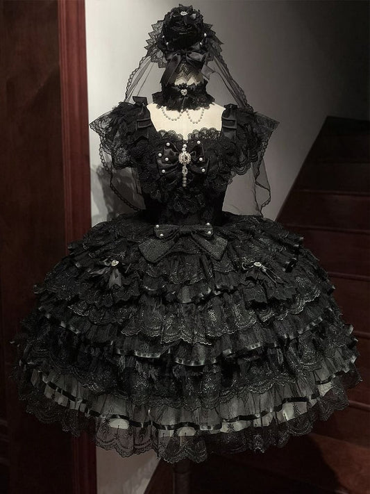 Dress Lolita Black Tiered All Fabric Butterfly Hanayome Bodice Hime Skirt