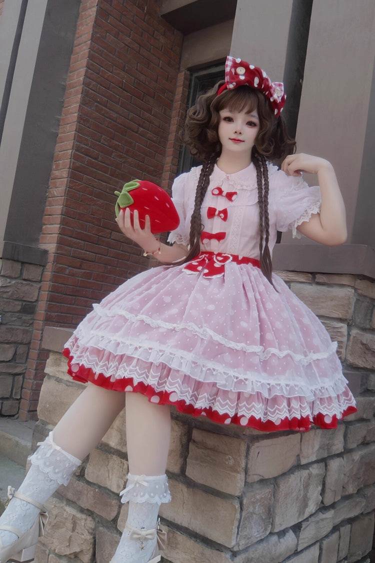 Wave Candy Triple-Layered Print Ruffle Bowknot Sweet Lolita Skirt